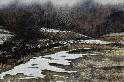 watercolor painting by Vic Roschkov titled Last Snow