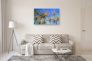 Coconut Palm Trees and the Blue Sky by Suren Nersisyan |  In Room View of Artwork 