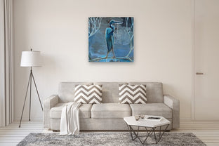 Blue Heron on Blue by Scott Dykema |  In Room View of Artwork 