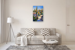 Mediterranean Landscape with Cypress Trees by Suren Nersisyan |  In Room View of Artwork 