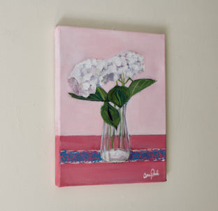 Two White Flowers by Carey Parks |  Side View of Artwork 