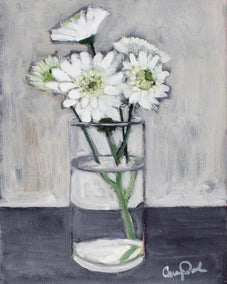 acrylic painting by Carey Parks titled White Flowers in Grays