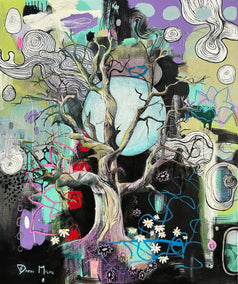 mixed media artwork by Dafni Milan titled Moonlit Blossoms