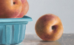 Peaches in a Turquoise Basket by Daniel Caro |   Closeup View of Artwork 