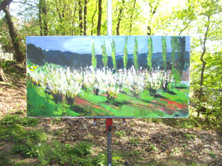 Cypresses and Orchard, Springtime by Janet Dyer |  Context View of Artwork 