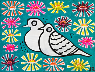 Doves with Zinnia by Jessica JH Roller |  Artwork Main Image 