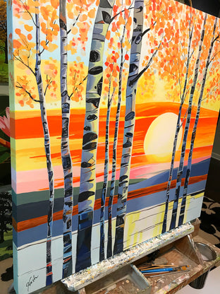 Sunset Through the Trees by John Jaster |  Side View of Artwork 