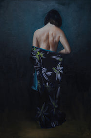 oil painting by John Kelly titled Standing Woman with Kimono