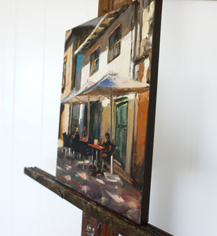 Sidewalk Cafe in Spain by Jonelle Summerfield |  Side View of Artwork 