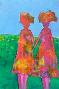 acrylic painting by Robin Okun titled Blooming Together