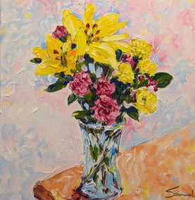 acrylic painting by Samuel Pretorius titled Bright Floral Still Life