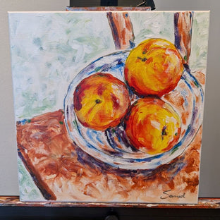 Three Nectarines Still Life by Samuel Pretorius |  Context View of Artwork 