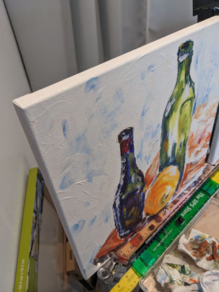 Two Bottles and an Orange by Samuel Pretorius |  Side View of Artwork 