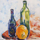 Original art for sale at UGallery.com | Two Bottles and an Orange by Samuel Pretorius | $400 | acrylic painting | 14' h x 14' w | thumbnail 1