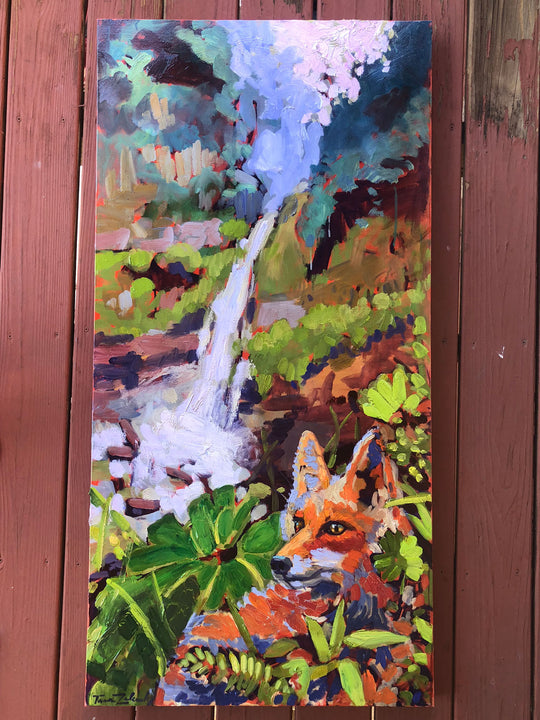 Foxes oil painting on outlets stretched canvas, foxes, abstract