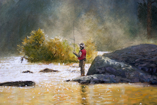 Fly fishing for trout, Midwest fly fishing, trout fishing oil paintings