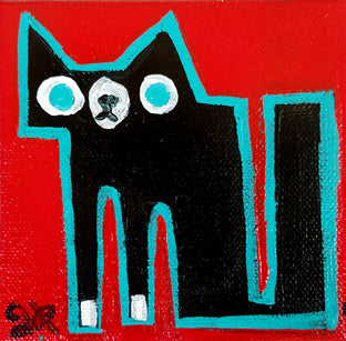 Black and White Cat on Red by Jessica JH Roller |  Artwork Main Image 