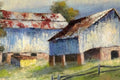 Original art for sale at UGallery.com | Blue Barns by Gail Greene | $300 | oil painting | 8' h x 10' w | thumbnail 4