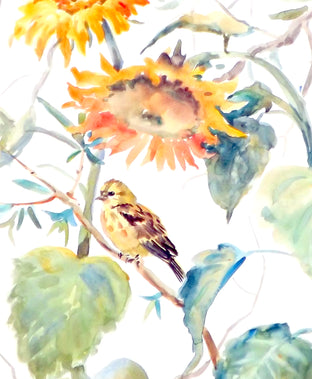 Yellowhammer and Sunflowers by Suren Nersisyan |  Side View of Artwork 