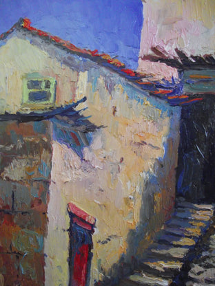 Blue door in the old town by Suren Nersisyan |  Side View of Artwork 