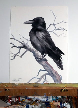 Crow on the Tree by Suren Nersisyan |   Closeup View of Artwork 