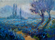 Original art for sale at UGallery.com | Field of Blue Flowers (Early Morning) by Suren Nersisyan | $325 | oil painting | 9' h x 12' w | thumbnail 1