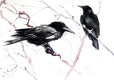 Original art for sale at UGallery.com | Ravens (Horizontal Composition) by Suren Nersisyan | $550 | watercolor painting | 18' h x 24' w | thumbnail 1