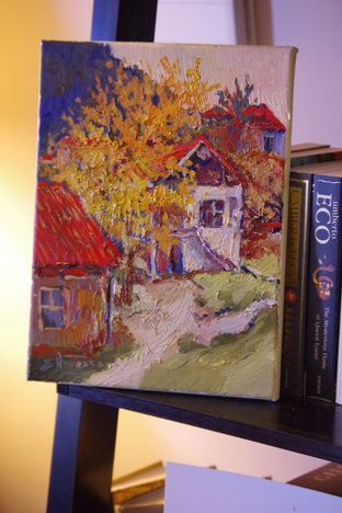 Yellow Fall Tree and Old Houses by Suren Nersisyan |  Context View of Artwork 