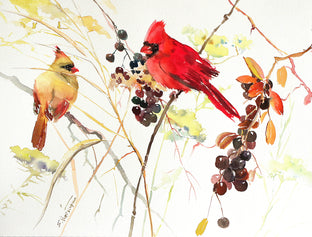 Cardinal Birds and Berries (Horizontal Composition) by Suren Nersisyan |  Artwork Main Image 