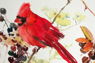 Cardinal Birds and Berries (Horizontal Composition) by Suren Nersisyan |  Side View of Artwork 