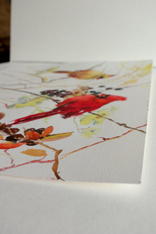 Cardinal Birds and Berries (Horizontal Composition) by Suren Nersisyan |   Closeup View of Artwork 