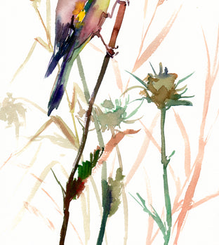 Finch and Field Plants, Late Fall by Suren Nersisyan |  Side View of Artwork 