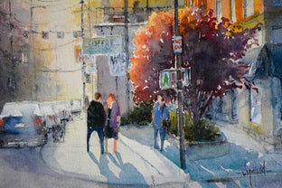 Bus Stop Chat by Judy Mudd |   Closeup View of Artwork 