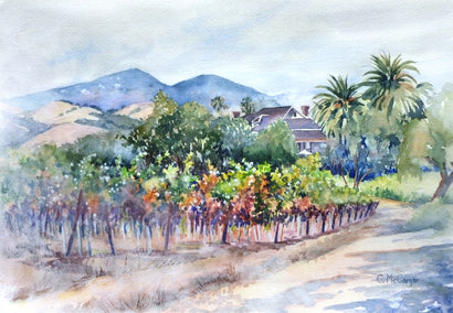 watercolor painting by Catherine McCargar titled California Wine Country