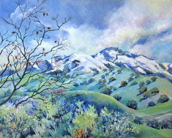 acrylic painting by Catherine McCargar titled Snow Kissed Mt. Diablo