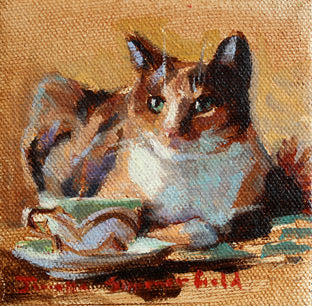 Cat with Coffee and Sunflower by Jonelle Summerfield |  Artwork Main Image 