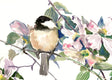 Original art for sale at UGallery.com | Enjoyment, Chickadee and Dogwood Flowers by Suren Nersisyan | $400 | watercolor painting | 12' h x 16' w | thumbnail 2