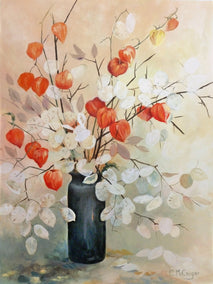 acrylic painting by Catherine McCargar titled Chinese Lanterns and Lunaria