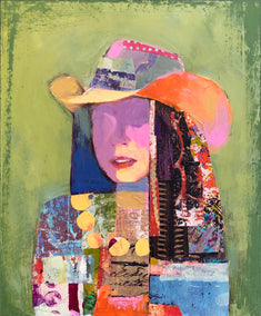 mixed media artwork by Darlene McElroy titled Patchwork Cowgirl (Study)