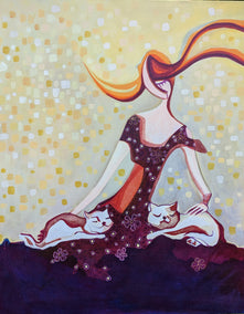 acrylic painting by Diana Elena Chelaru titled Lady with Cats