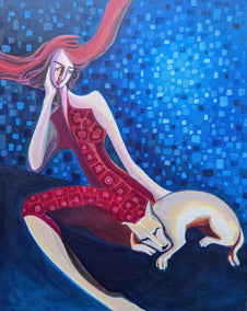 acrylic painting by Diana Elena Chelaru titled Lady with Dog