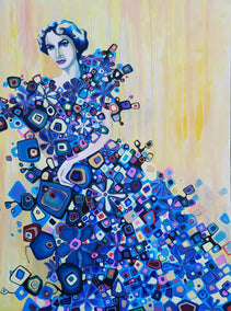 acrylic painting by Diana Elena Chelaru titled Woman in a Blue Dress