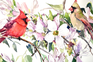 Cardinals and Dogwood by Suren Nersisyan |  Side View of Artwork 