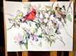 Original art for sale at UGallery.com | Cardinals and Dogwood by Suren Nersisyan | $400 | watercolor painting | 18' h x 24' w | thumbnail 3