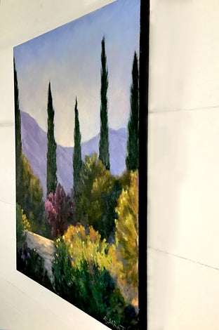 Garden Vista, Cypresses and Plum by Elizabeth Garat |  Side View of Artwork 