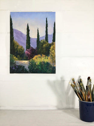 Garden Vista, Cypresses and Plum by Elizabeth Garat |  Context View of Artwork 