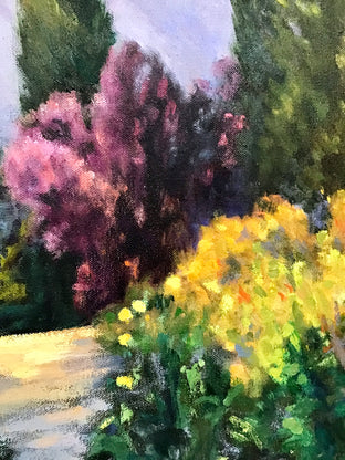 Garden Vista, Cypresses and Plum by Elizabeth Garat |   Closeup View of Artwork 