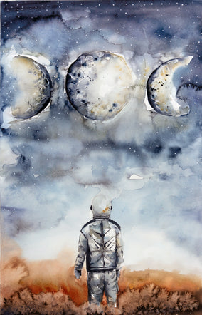 Carpe Koi E La Luna, Painting by Evgenia Smirnova
