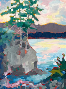 oil painting by Teresa Smith titled Gray Rock with Red