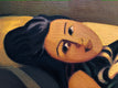 Original art for sale at UGallery.com | Young Woman Resting on a Pile of Coats by Hadley Northrop | $675 | oil painting | 12' h x 16' w | thumbnail 4